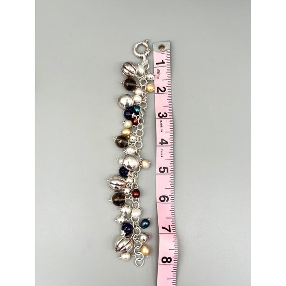 Milor Italy Sterling Silver Bracelet Smoky Quartz Amethyst Pearls 925 8"L - Picture 10 of 10